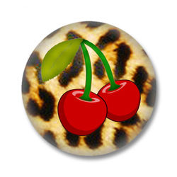 Rockabilly Button Badge - Kirschen auf Leopardenfell