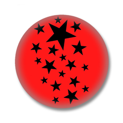 Roter Button Badge mit schwarzen Sternchen