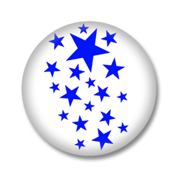 Weisser Button Badge mit blauen Sternchen
