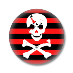 Button im Emo Style | Totenkopf auf Streifen