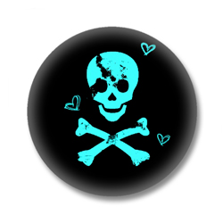Button im Emo Style | Totenkopf, Türkis