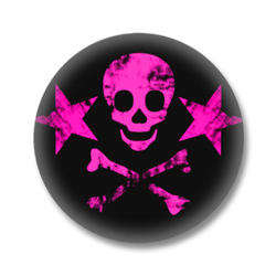Button im Emo Style | Totenkopf und Sterne, Pink
