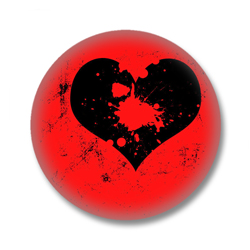 Button im Emo Style | Schwarzes Herz auf Rot