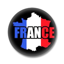 Frankreich Ansteckbutton — Silhouette Frankreichs mit Aufdruck France